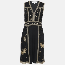 Black Embroidered Mesh And Silk Sleeveless Tyche Dress