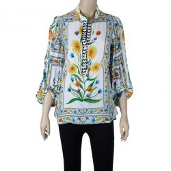 Pre Owned Diane Von Furstenberg Syrah Floral Cotton Top M