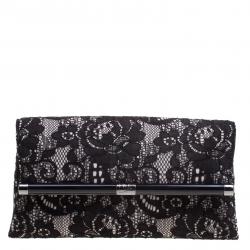 Pre Owned Diane Von Furstenberg Black Lace Envelope Clutch