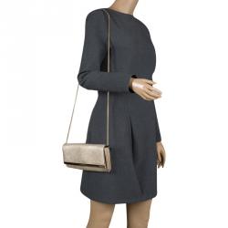 Pre Owned Diane Von Furstenberg Gold Lizard Embossed Leather Soiree Clutch