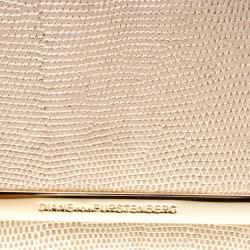 Pre Owned Diane Von Furstenberg Gold Lizard Embossed Leather Soiree Clutch