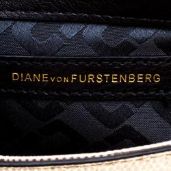 Pre Owned Diane Von Furstenberg Gold Lizard Embossed Leather Soiree Clutch