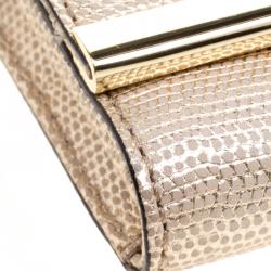 Pre Owned Diane Von Furstenberg Gold Lizard Embossed Leather Soiree Clutch