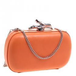 Pre Owned Diane Von Furstenberg Orange Leather Lytton Minaudiere Clutch