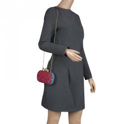 Pre Owned Diane Von Furstenberg Red/Teal Lace Sphere Minaudiere Clutch