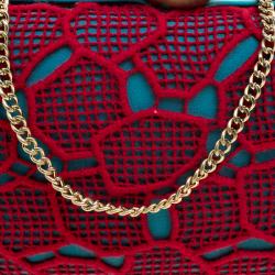 Pre Owned Diane Von Furstenberg Red/Teal Lace Sphere Minaudiere Clutch