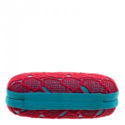 Pre Owned Diane Von Furstenberg Red/Teal Lace Sphere Minaudiere Clutch