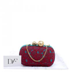 Pre Owned Diane Von Furstenberg Red/Teal Lace Sphere Minaudiere Clutch
