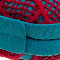 Pre Owned Diane Von Furstenberg Red/Teal Lace Sphere Minaudiere Clutch