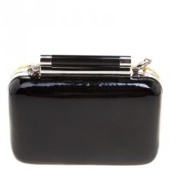 Pre Owned Diane Von Furstenberg Black/Gold Crystal Embellished Tonda Clutch