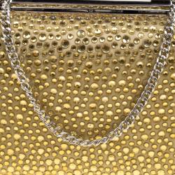 Pre Owned Diane Von Furstenberg Black/Gold Crystal Embellished Tonda Clutch