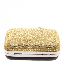 Pre Owned Diane Von Furstenberg Black/Gold Crystal Embellished Tonda Clutch