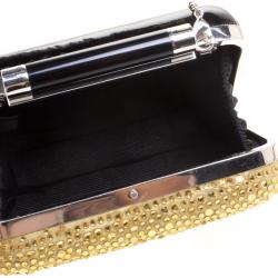 Pre Owned Diane Von Furstenberg Black/Gold Crystal Embellished Tonda Clutch