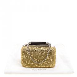 Pre Owned Diane Von Furstenberg Black/Gold Crystal Embellished Tonda Clutch