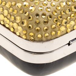 Pre Owned Diane Von Furstenberg Black/Gold Crystal Embellished Tonda Clutch