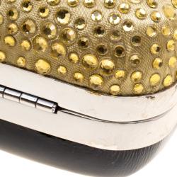 Pre Owned Diane Von Furstenberg Black/Gold Crystal Embellished Tonda Clutch