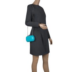 Pre Owned Diane Von Furstenberg Teal Patent Leather Lytton Minaudiere Clutch