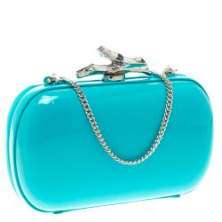 Pre Owned Diane Von Furstenberg Teal Patent Leather Lytton Minaudiere Clutch