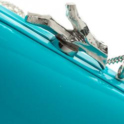 Pre Owned Diane Von Furstenberg Teal Patent Leather Lytton Minaudiere Clutch