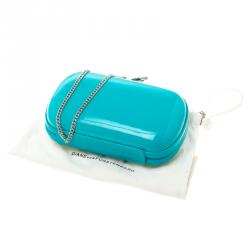 Pre Owned Diane Von Furstenberg Teal Patent Leather Lytton Minaudiere Clutch