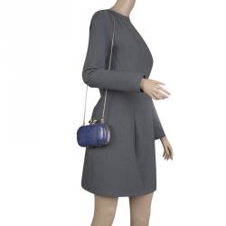 Pre Owned Diane Von Furstenberg Blue/Black Snake Skin Evil Eye Minaudiere Clutch
