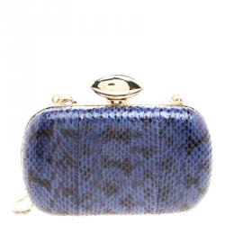 Pre Owned Diane Von Furstenberg Blue/Black Snake Skin Evil Eye Minaudiere Clutch