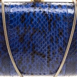 Pre Owned Diane Von Furstenberg Blue/Black Snake Skin Evil Eye Minaudiere Clutch