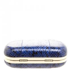 Pre Owned Diane Von Furstenberg Blue/Black Snake Skin Evil Eye Minaudiere Clutch