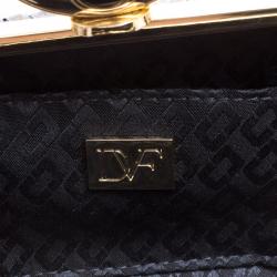 Pre Owned Diane Von Furstenberg Blue/Black Snake Skin Evil Eye Minaudiere Clutch