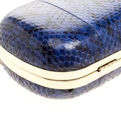 Pre Owned Diane Von Furstenberg Blue/Black Snake Skin Evil Eye Minaudiere Clutch