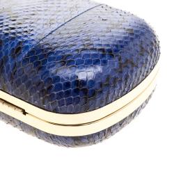 Pre Owned Diane Von Furstenberg Blue/Black Snake Skin Evil Eye Minaudiere Clutch