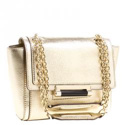 Pre Owned Diane Von Furstenberg Metallic Gold Lizard Embossed Leather 440 Mini Shoulder Bag