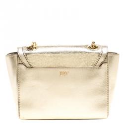 Pre Owned Diane Von Furstenberg Metallic Gold Lizard Embossed Leather 440 Mini Shoulder Bag