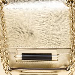 Pre Owned Diane Von Furstenberg Metallic Gold Lizard Embossed Leather 440 Mini Shoulder Bag