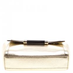 Pre Owned Diane Von Furstenberg Metallic Gold Lizard Embossed Leather 440 Mini Shoulder Bag