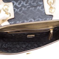 Pre Owned Diane Von Furstenberg Metallic Gold Lizard Embossed Leather 440 Mini Shoulder Bag