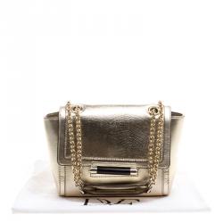 Pre Owned Diane Von Furstenberg Metallic Gold Lizard Embossed Leather 440 Mini Shoulder Bag