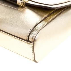 Pre Owned Diane Von Furstenberg Metallic Gold Lizard Embossed Leather 440 Mini Shoulder Bag