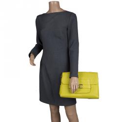 Pre Owned Diane Von Furstenberg Yellow Leather Mimosa Clutch