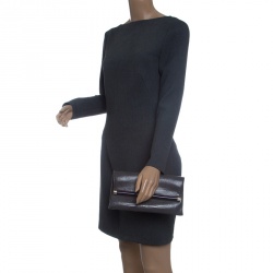 Pre Owned Diane Von Furstenberg Grey Lizard Embossed Leather Envelope Clutch