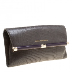 Pre Owned Diane Von Furstenberg Grey Lizard Embossed Leather Envelope Clutch