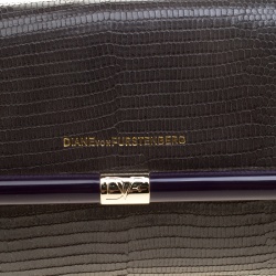 Pre Owned Diane Von Furstenberg Grey Lizard Embossed Leather Envelope Clutch