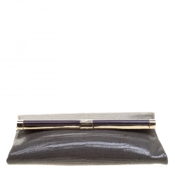 Pre Owned Diane Von Furstenberg Grey Lizard Embossed Leather Envelope Clutch