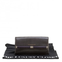Pre Owned Diane Von Furstenberg Grey Lizard Embossed Leather Envelope Clutch