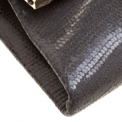 Pre Owned Diane Von Furstenberg Grey Lizard Embossed Leather Envelope Clutch