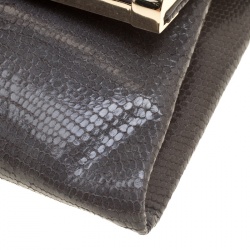 Pre Owned Diane Von Furstenberg Grey Lizard Embossed Leather Envelope Clutch
