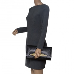 Pre Owned Diane Von Furstenberg Black Leather Carolina Lips Clutch