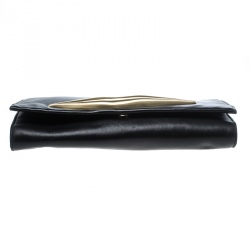 Pre Owned Diane Von Furstenberg Black Leather Carolina Lips Clutch
