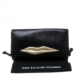 Pre Owned Diane Von Furstenberg Black Leather Carolina Lips Clutch