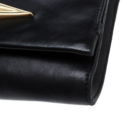 Pre Owned Diane Von Furstenberg Black Leather Carolina Lips Clutch